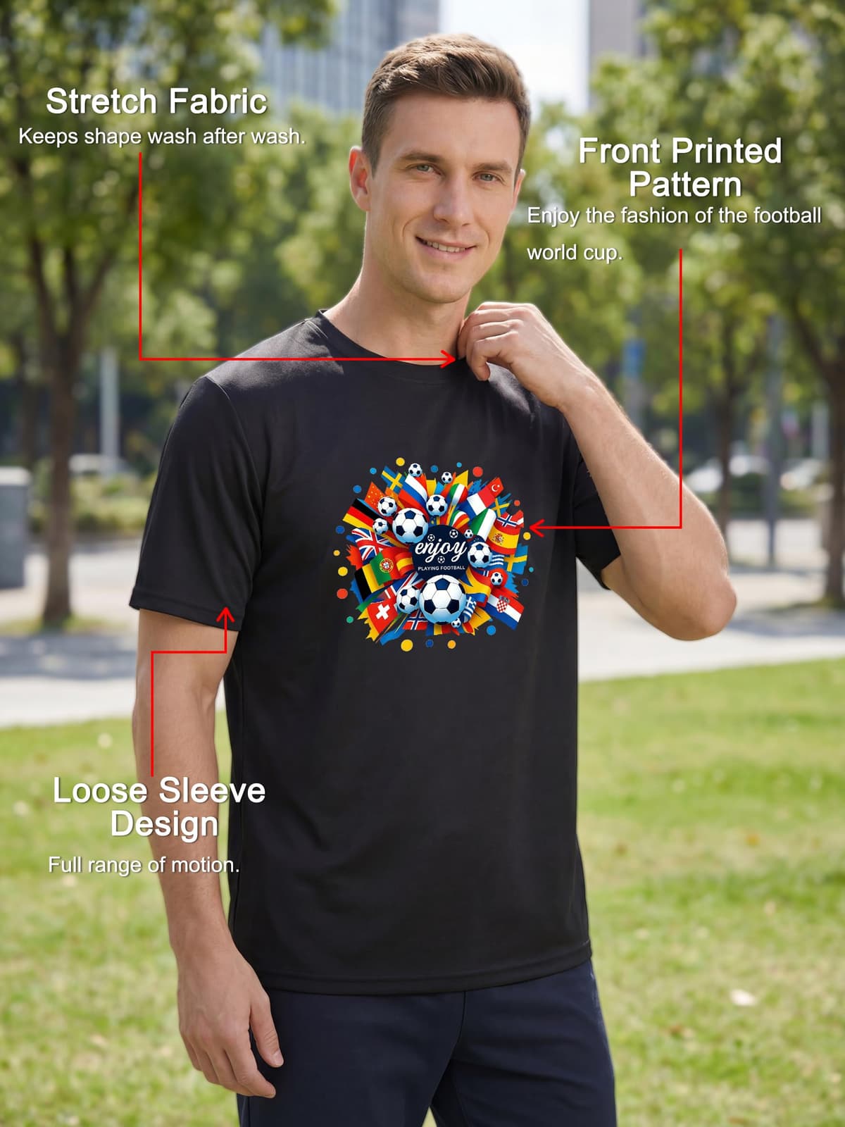 Funny Football Shirts Mens T-Shirts World Cup 2026 Merchandise Summer Short Sleeve Crew Neck Tops Loose Tees Casual Blouse Training Hiking Workout Athletic Tee Black — view 3