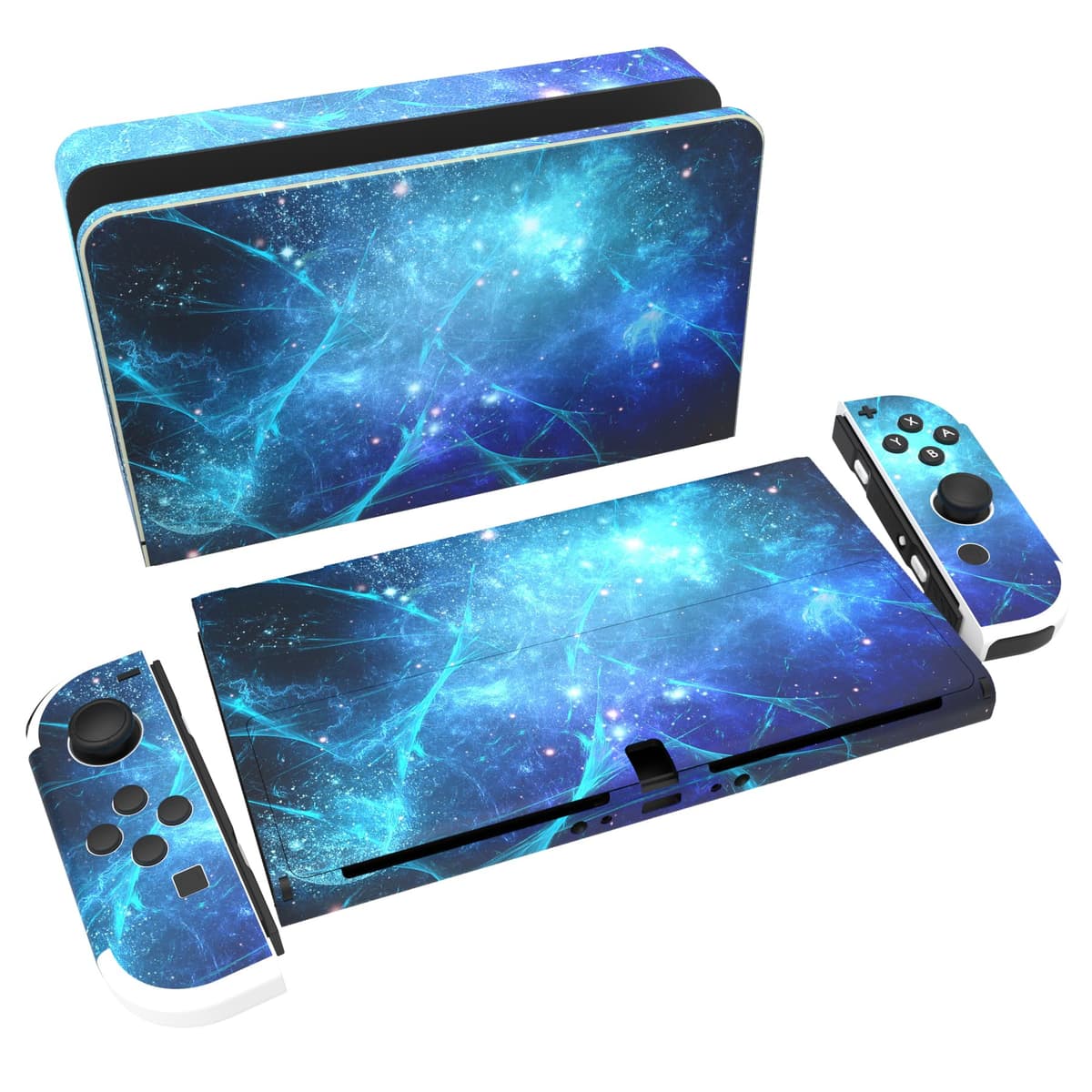 playvital Full Set Protective Stickers for Nintendo Switch OLED Model, Customized Vinyl Decal Skins for Switch OLED Console & Joycon & Dock & Grip - Nebula Galaxy — view 26
