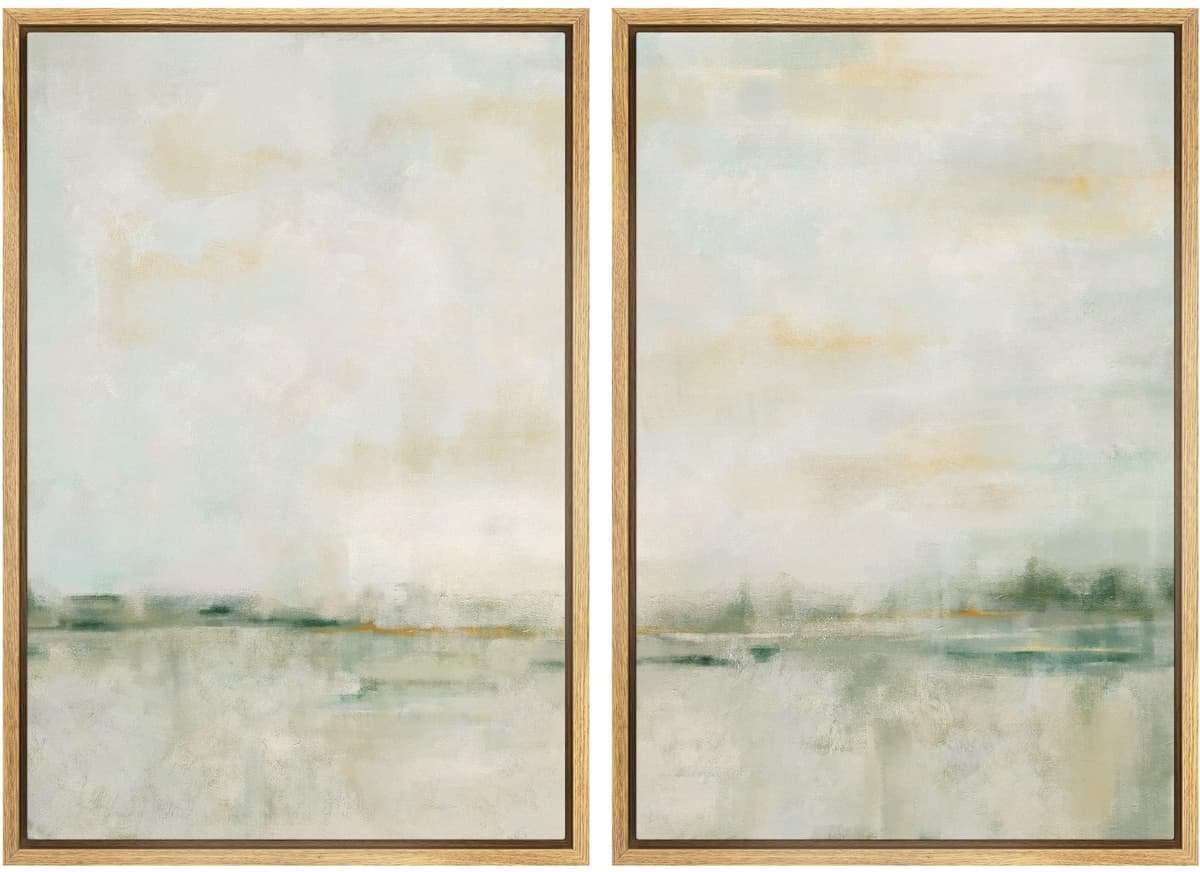 MUDECOR Framed Canvas Print Wall Art Set Watercolor Pastel Duotone Tan Landscape Abstract Shapes Illustrations Modern Art Decorative Contemporary for Living Room, Bedroom, Office - 24"x36"x2 Natural — view 144