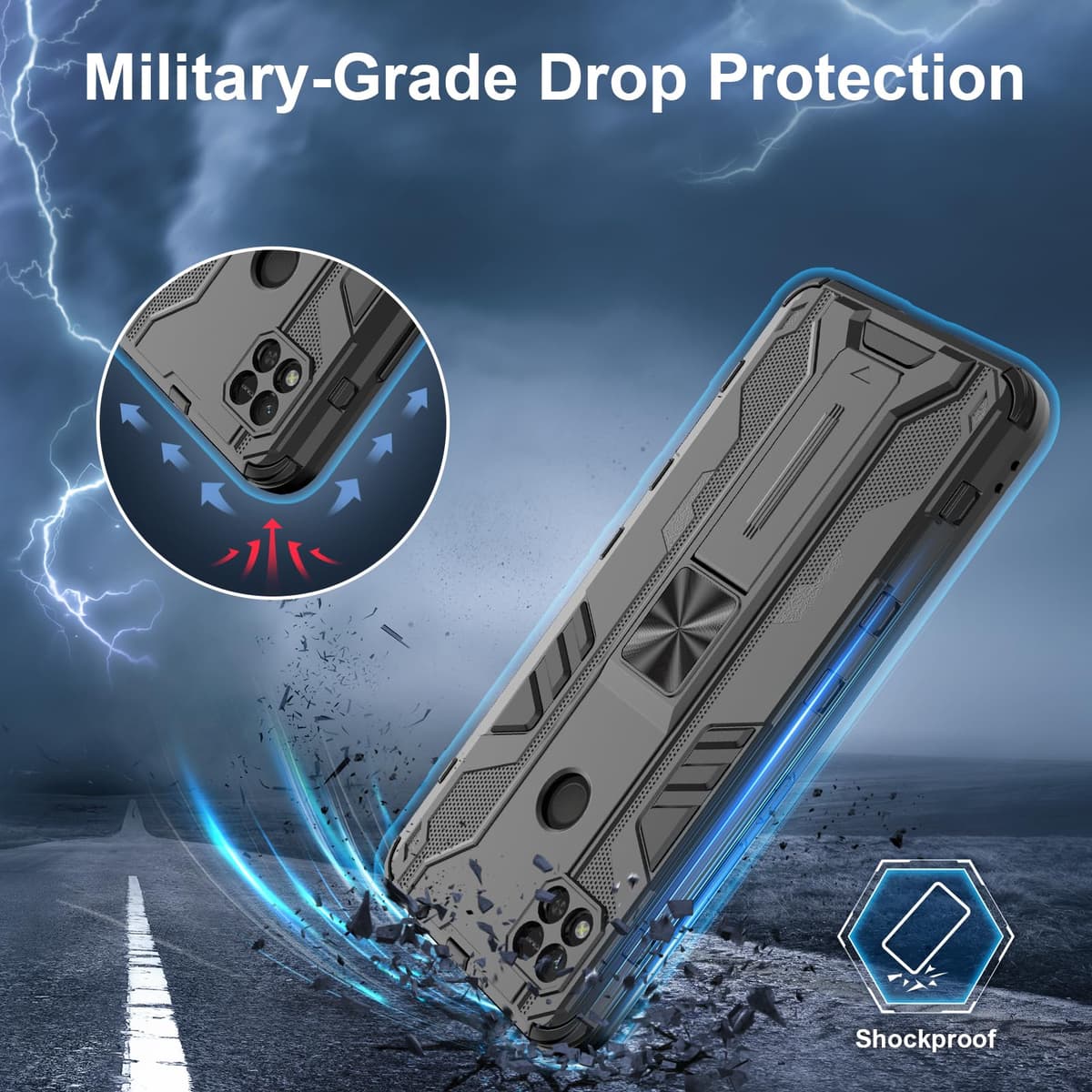 Funda para CMF Phone 2 Pro, Carcasa Antigolpes con Soporte anular metálico, Case Protectora de Grado Militar, Negro — view 480