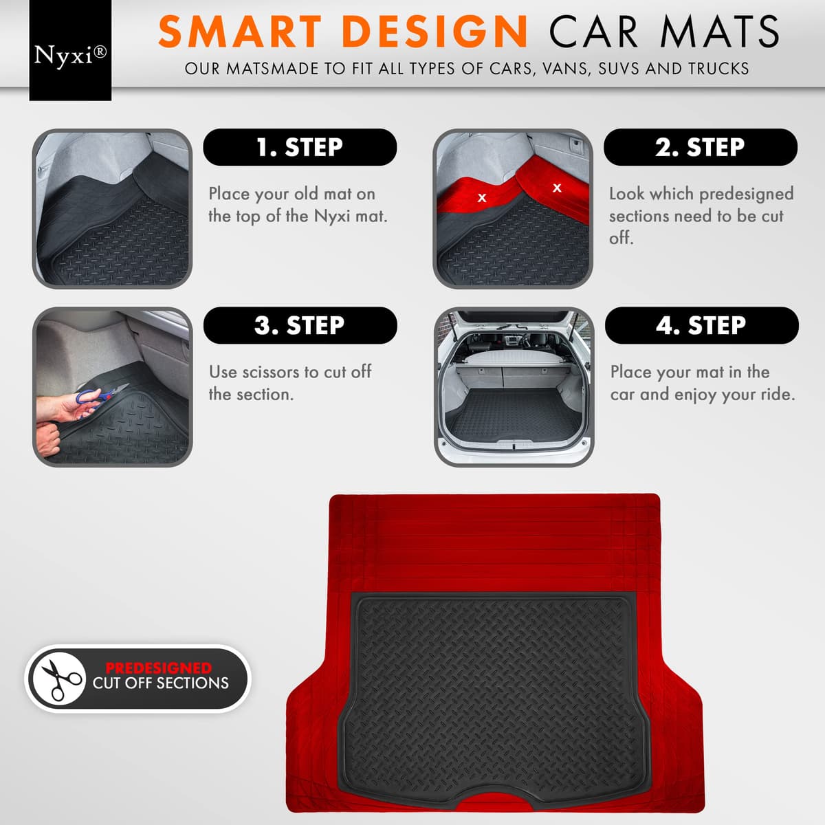 Nyxi 5 Piece Rubber Car Mat XL Boot Mat (Front + Rear + Boot Mat 137cm X 110cm) Universal Non-Slip Deep Dish Heavy Duty for Cars SUV Truck and VAN, Water Proof, All Weather — view 7