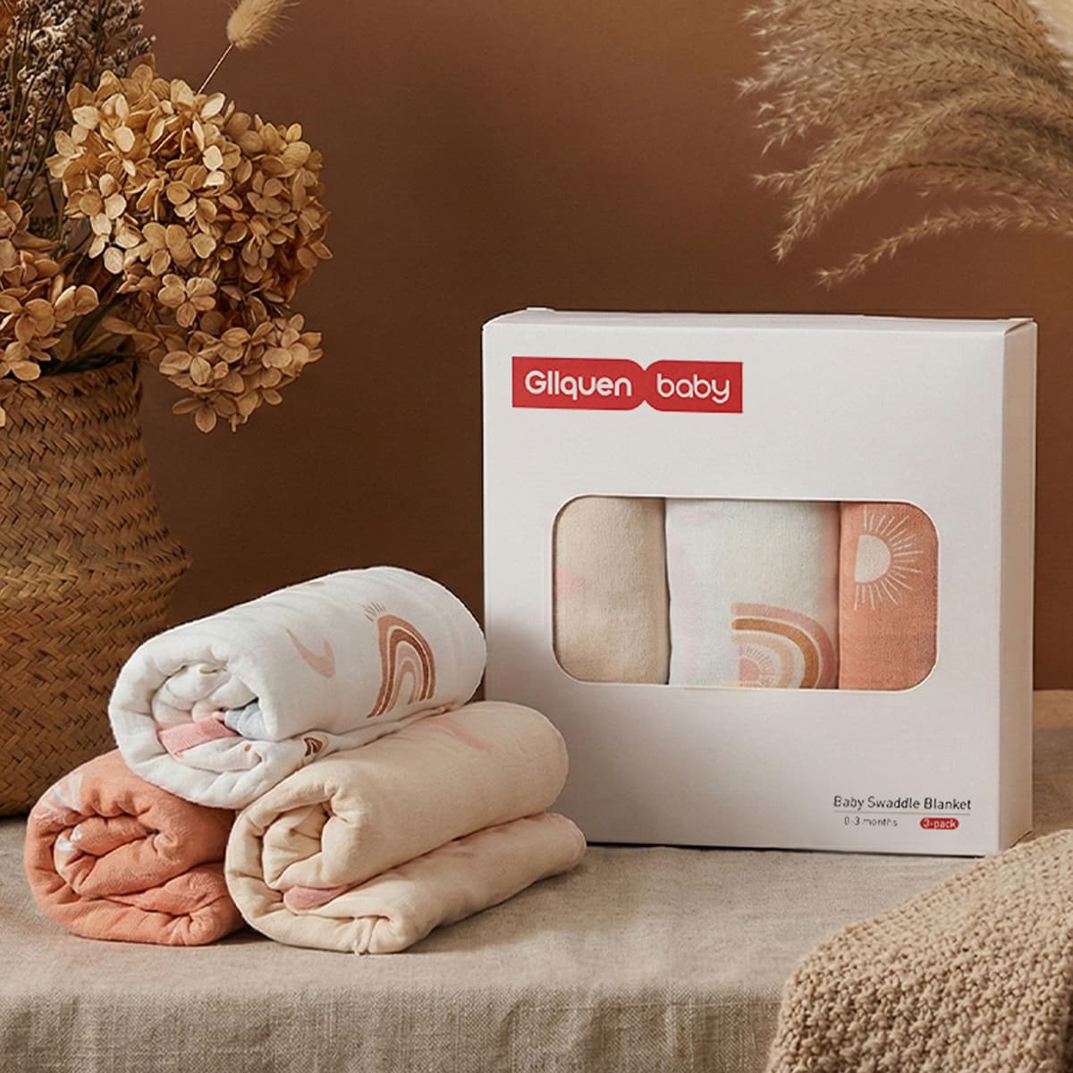 GLLQUEN BABY 3-Pack Organic Baby Swaddle Sleep Sacks for Newborn - Baby Swaddles 0-3 Months, Swaddle Sack, Rainbow & Sun, Blanket Wrap (Small/Medium) — view 9