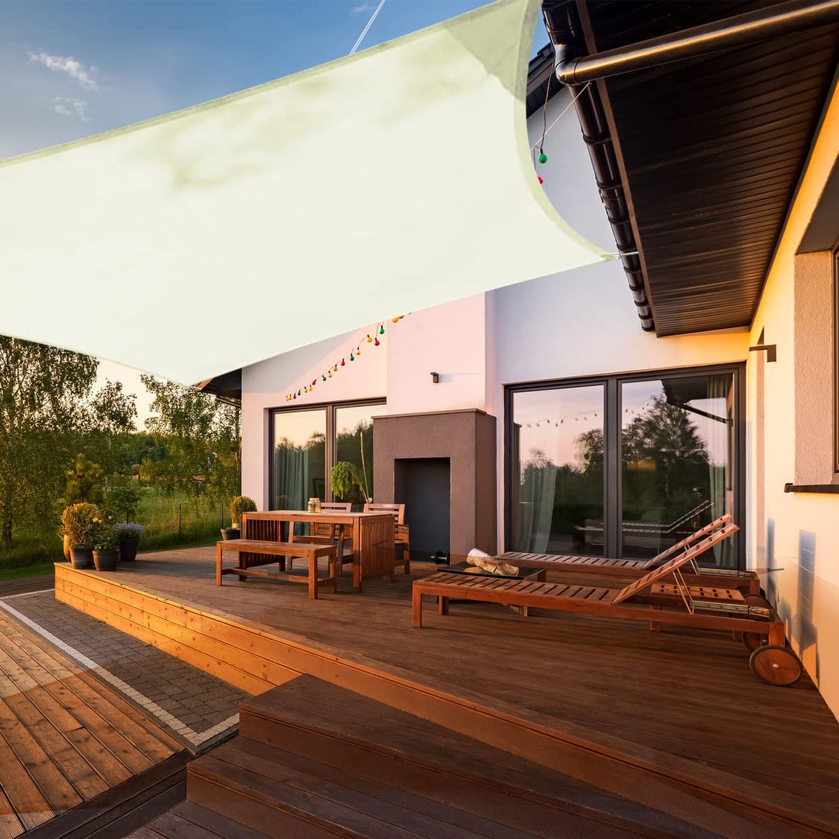 HAIKUS Toldo Vela de Sombra Impermeable Rectangular 4x5m Protección UV PES, Toldos para Patio Exterior Jardín Terraza - Gris — view 19