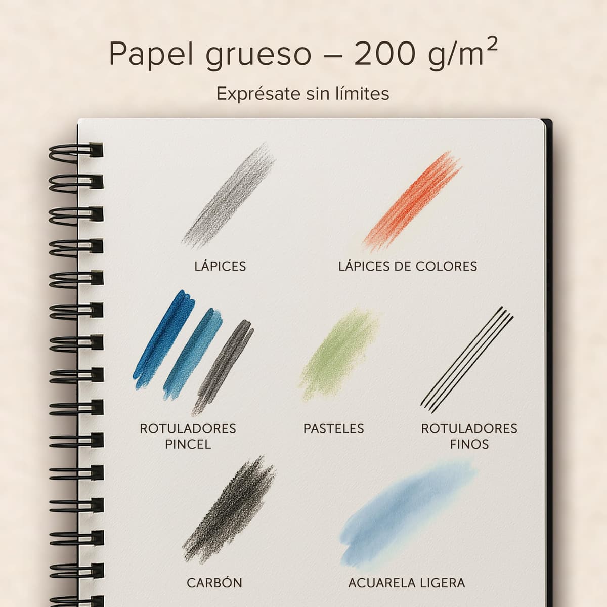 Cuaderno de Bocetos de Artista A4 - Tapa Dura, Papel muy Grueso de 200 gm2 - Encuadernado en Espiral para Niños, Profesionales, Dibujar y Hacer Bocetos - 21x29 cm, 40 hojas, 80 Páginas — view 2