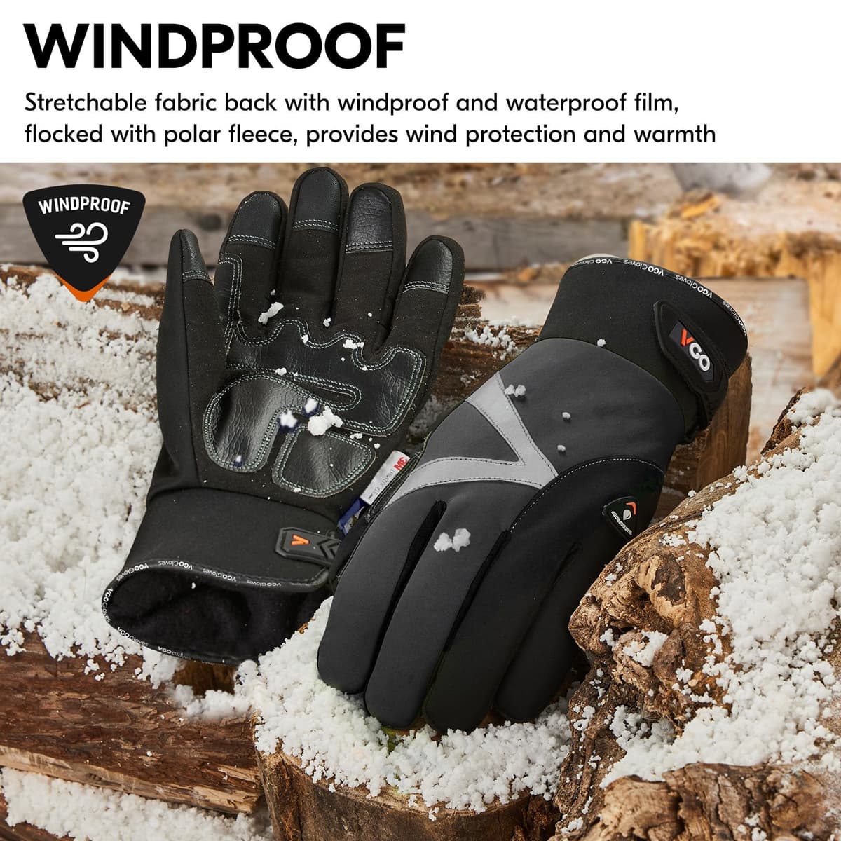 Vgo... 1-Pair -4℉ or above Thinsulate C100 Lined High Dexterity Touchscreen Synthetic Leather Winter Warm Work Gloves, Waterproof Insert (XL,Black,SL8777FW) — view 5