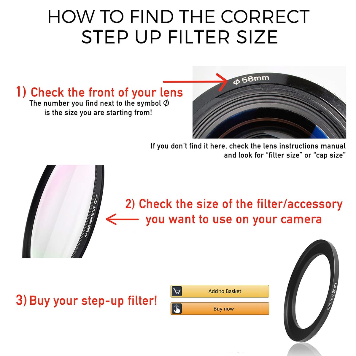 Step Up Filteradapter. Anillo Adaptador del Filtro Hecho de Aluminio. para Las Lentes de Todos los Fabricantes: Canon Sony Nikon Fujifilm Olympus Tamron Sigma Pentax (52mm – 72mm) — view 4