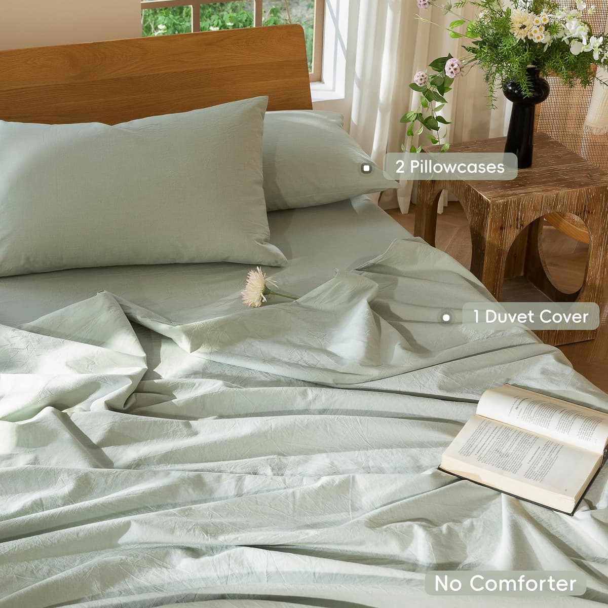 MooMee Bedding Duvet Cover Set 100% Washed Cotton Linen Like Textured Breathable Durable Soft Comfy (Tannish Linen Grey, King) — view 158