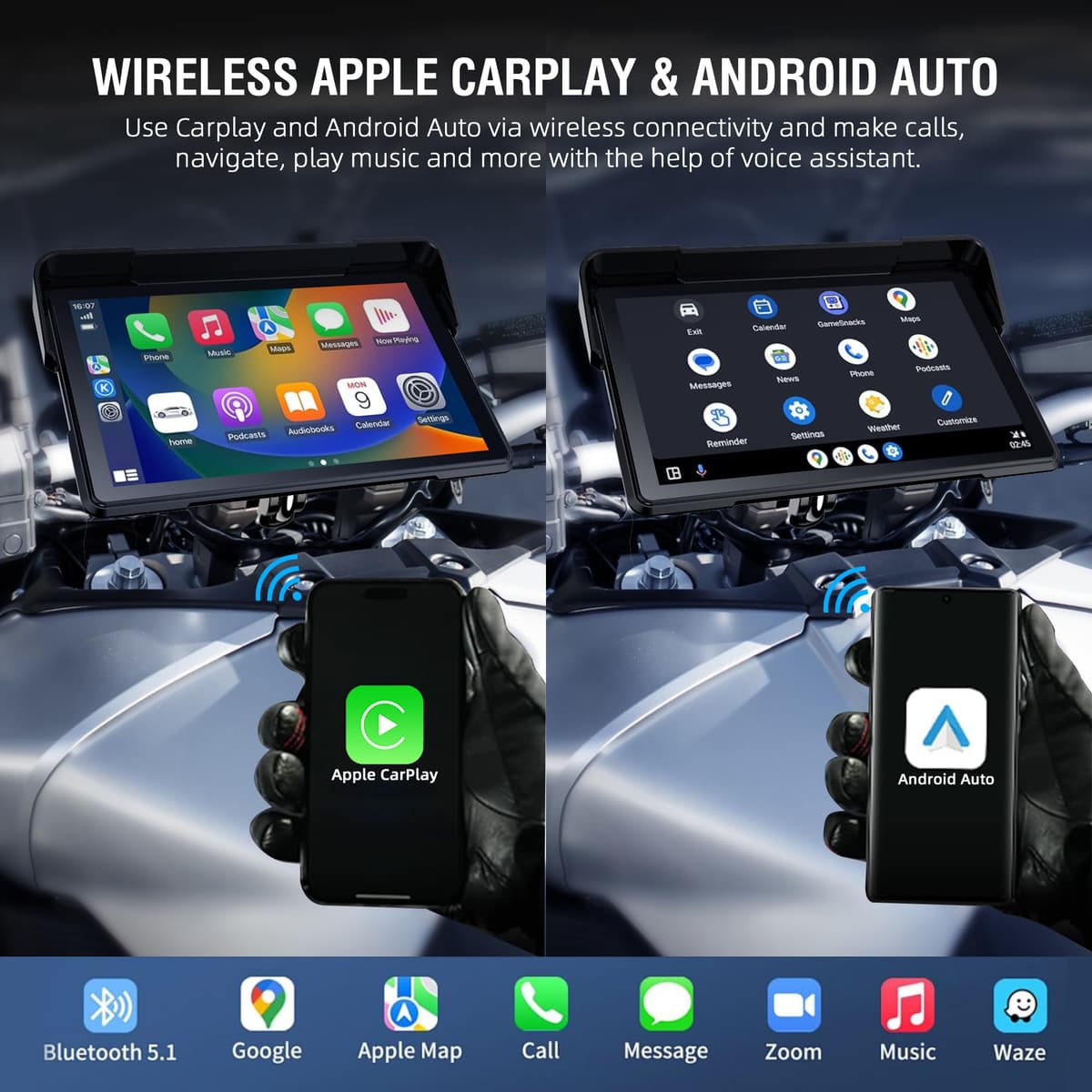 PARKVISION 7-Inch Waterproof Motorcycle Sat Nav Motorbike Carplay Screen with Wireless Apple CarPlay & Android Auto – Bluetooth Touchscreen Display Motorbike Carplay Screen — view 2