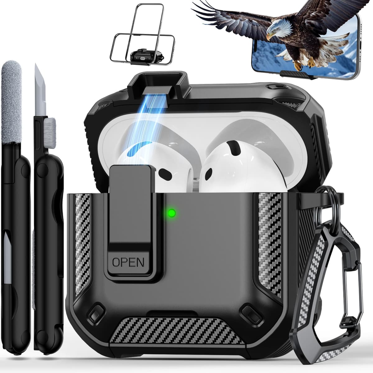 RFUNGUANGO Compatible con Airpods 4 Estuche (2024) con Kit de Limpieza, Clip de Bloqueo Seguro y Estuche de Protección a Prueba de Golpes para Airpods 4ta Generación Lanzamiento 2024,Cielo Estrellado — view 23