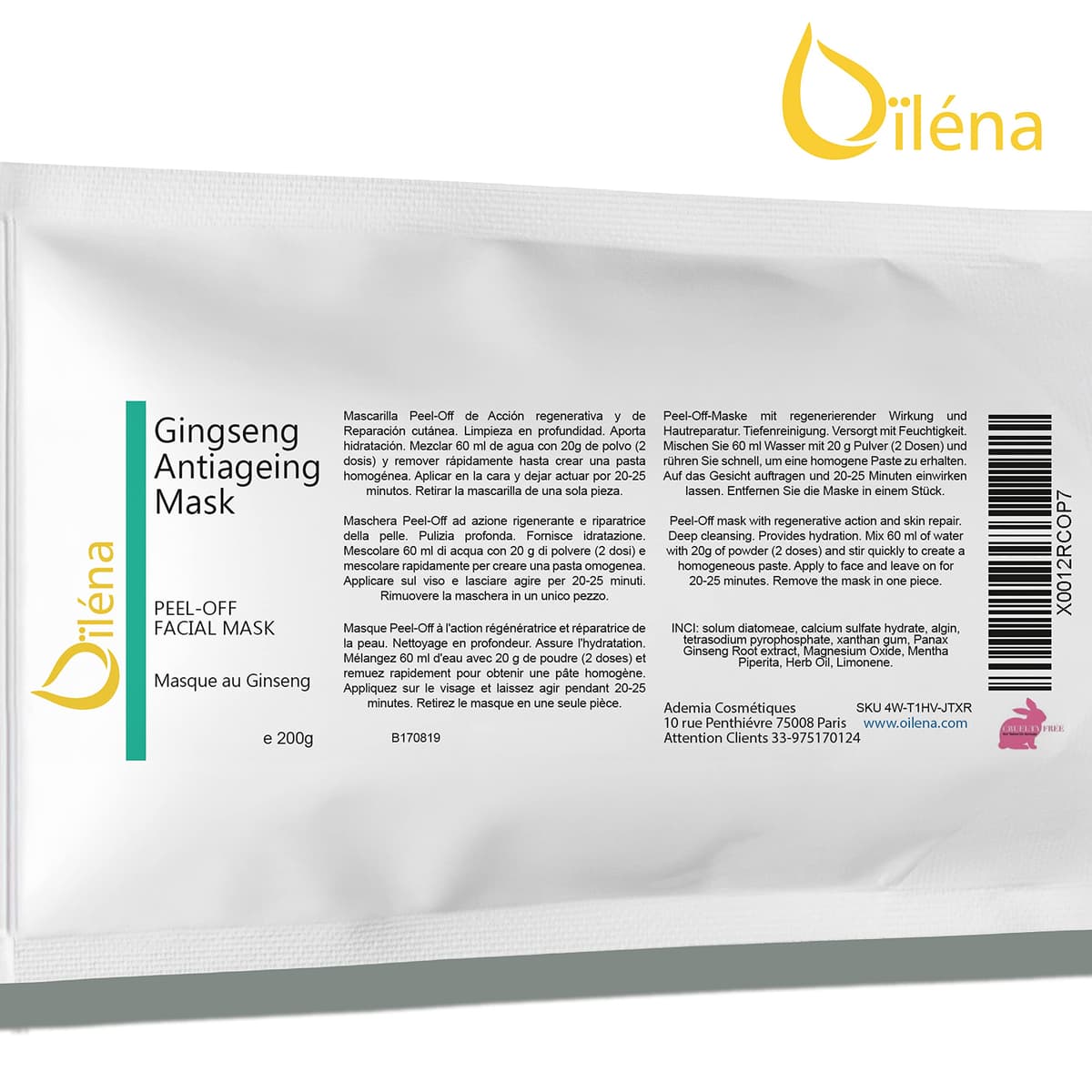 Mascarilla facial hidratante de alginato en polvo, removedor de espinillas Mascarilla puntos negros Mascarilla Vegan, sin aclarado, exfoliante 200 g (Mascarilla Anti Edad Ginseng) — view 4