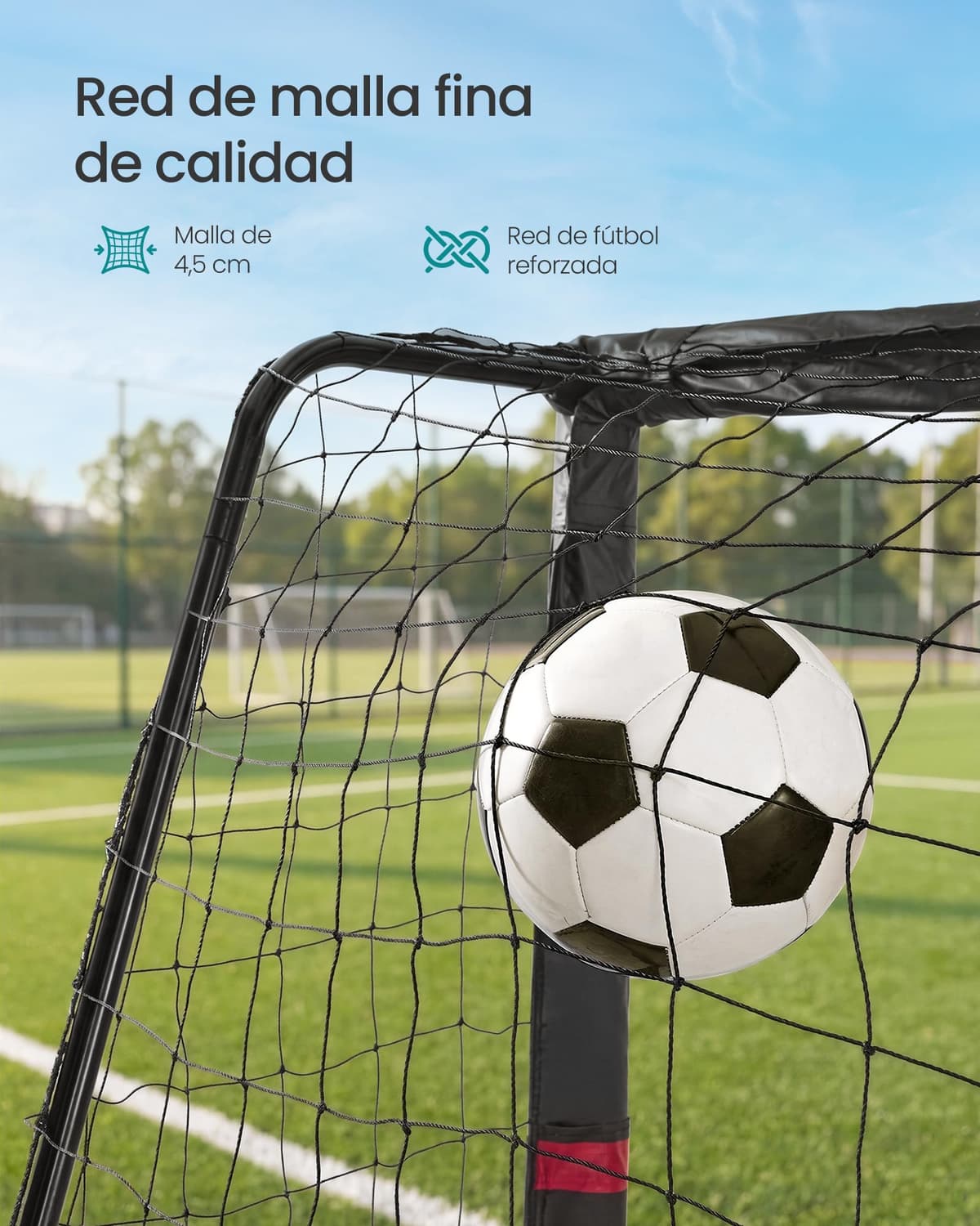 SONGMICS Portería de Fútbol, para Todas Las Edades, de Acero, Red de PE, para Exterior, Jardín, Playa, 85 x 240 x 160 cm, Revestida de Espuma, Negro SZQ240RZ02 — view 4