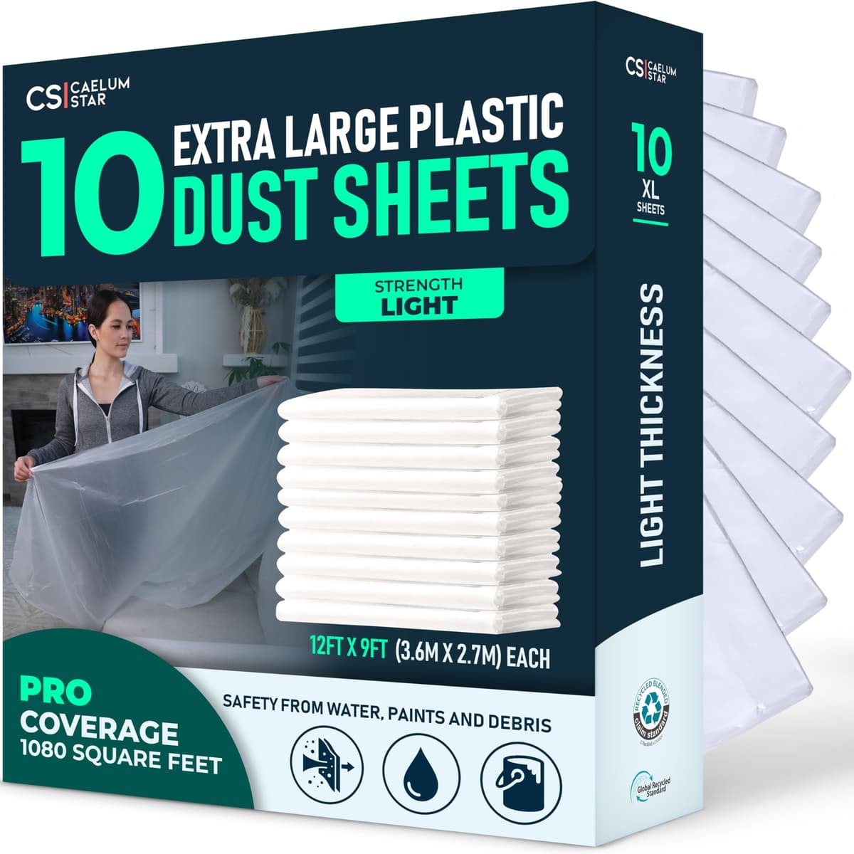 CS 6 Pack Plastic Dust Sheets for Decorating 3.6 x 2.7m (12x9 ft), Extra Large Dust Sheets for Painting, Clear Plastic Sheet Polythene Sheeting Painting Tools, Decorating Tools, Home Improvement — view 9