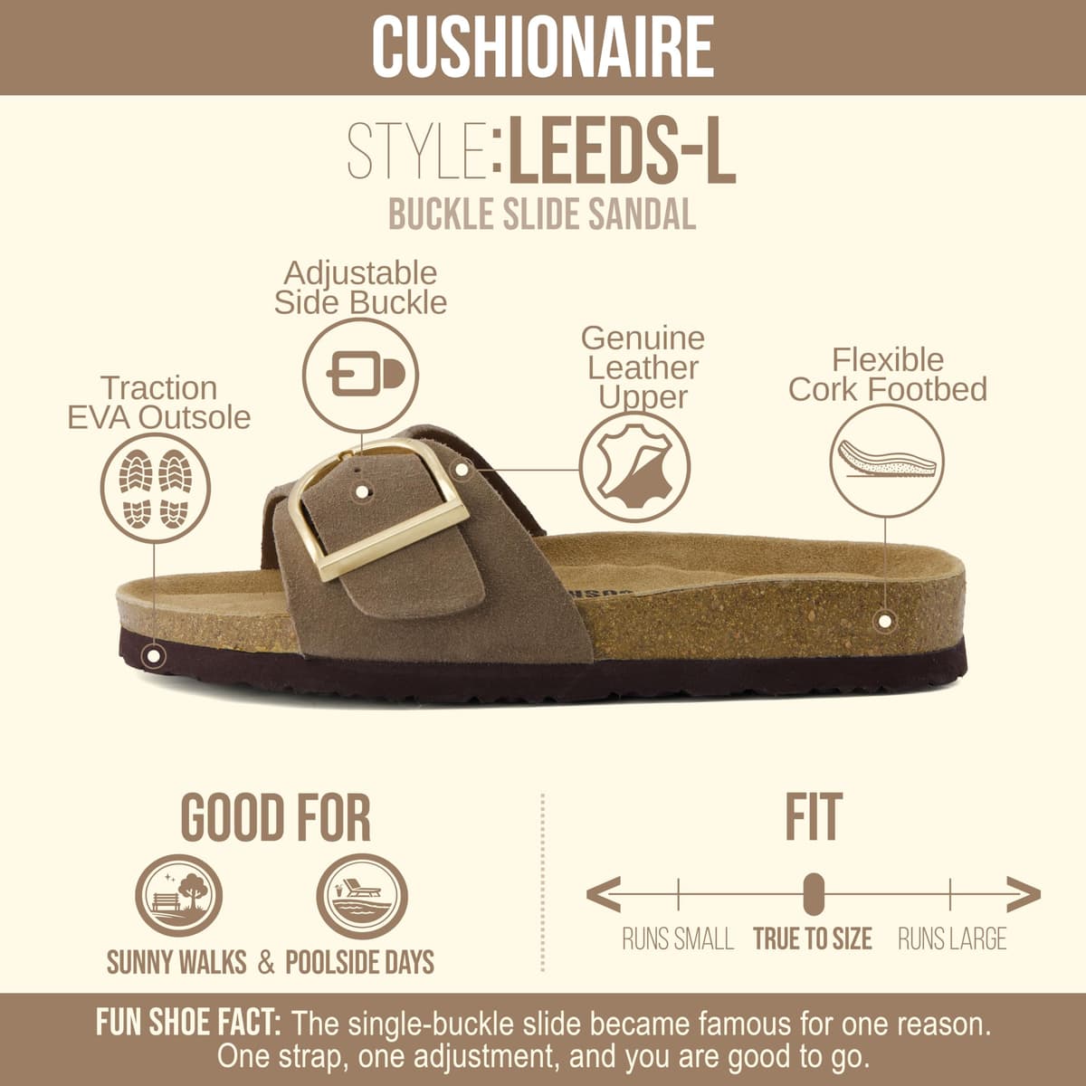 CUSHIONAIRE Leeds 100% Genuine Leather Suede Womens Sandals, Comfortable Slides for Women with Adjustable Statement Buckle — view 4