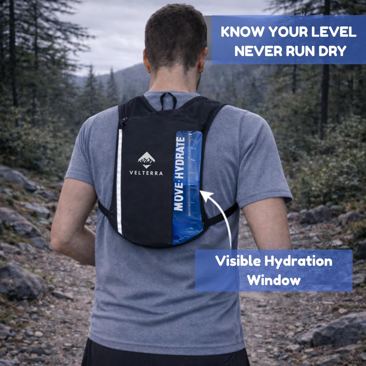 Running Vest with 1.5L Hydration Bladder – Lightweight Hydration Backpack for Men & Women – Visible Water Level Window – Reflective, Adjustable, Trail & Marathon Ready — view 3