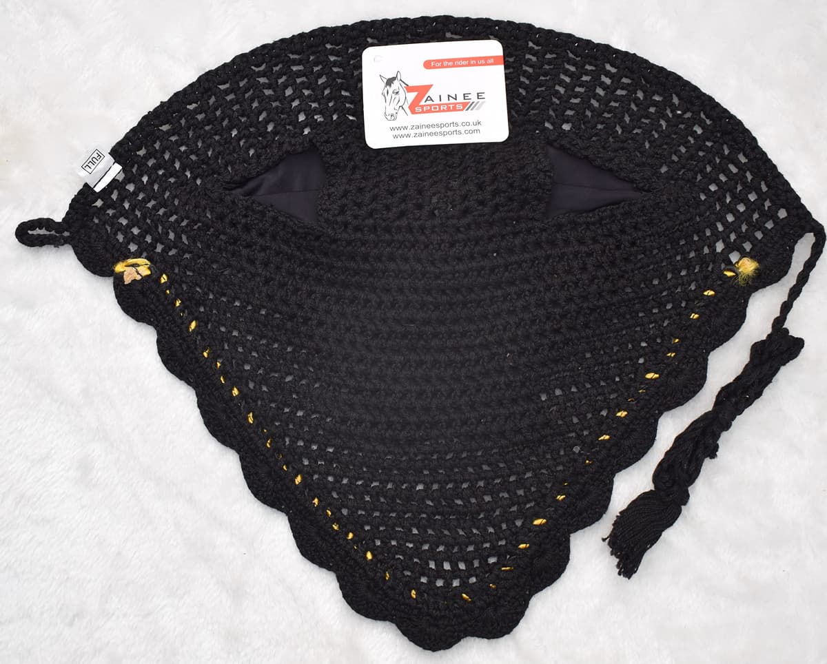 ZAINEE HORSE FLY VEIL EAR BONNET NET BREATHABLE COTTON HAT EQUESTRIAN (Pony, Black) — view 4