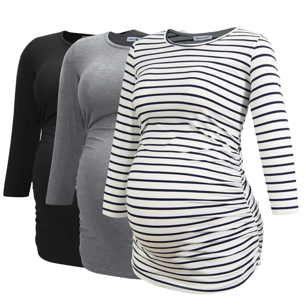 Smallshow Maternity Clothing Tops Side Ruched Pregnancy Clothes for Women 3-Pack — view 23