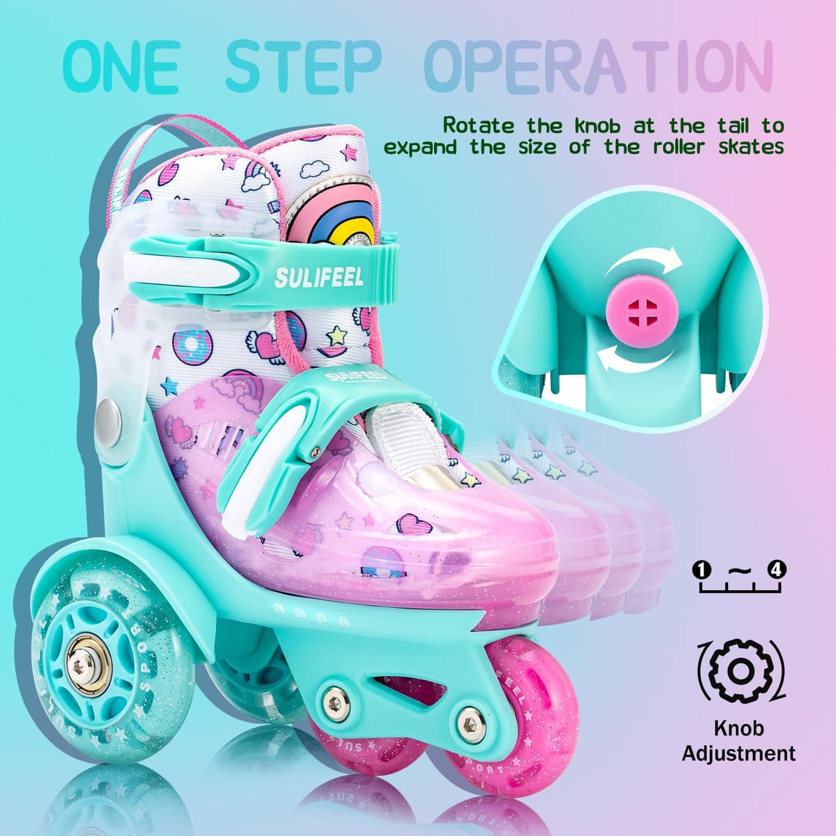 SULIFEEL Patines para Niños Patines Roller Ajustables con Ruedas Luminosas para Niñas y Niños Principiantes — view 3