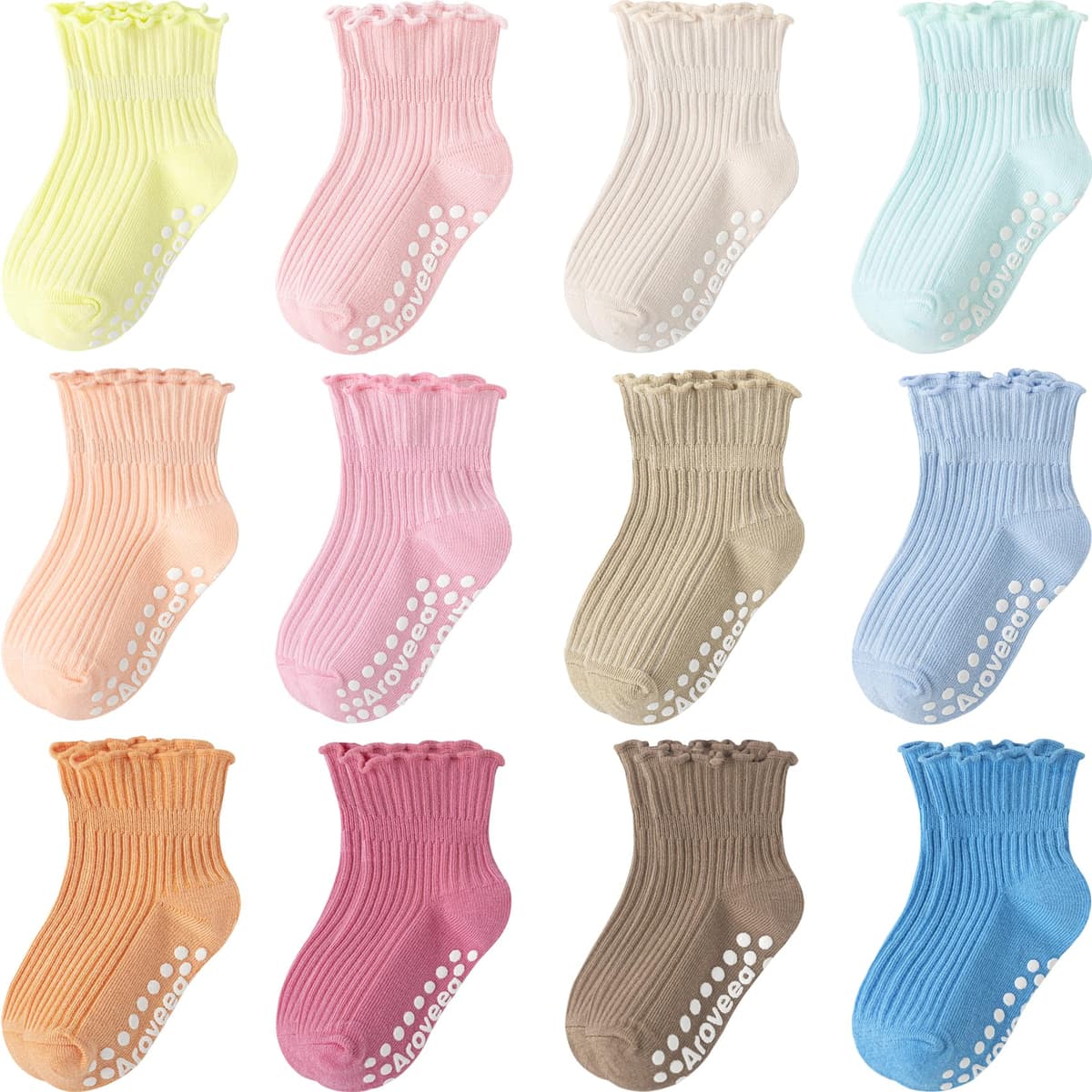 Aroveea Calcetines Antideslizantes Bebés y Niños Pequeños, 12 Pares Algodón Lindos de Tobillo, 6 Meses-7 Años — view 8