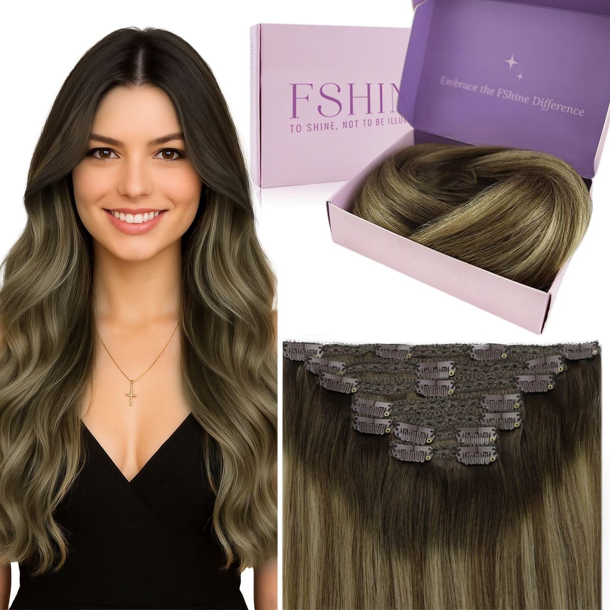 Fshine Clip in Hair Extensions Human Hair Copper Hair Extensions 18 Inch 120 g 7 pcs Color 330 Natural Straight Hair Extensions for Women Real Human Hair — view 41