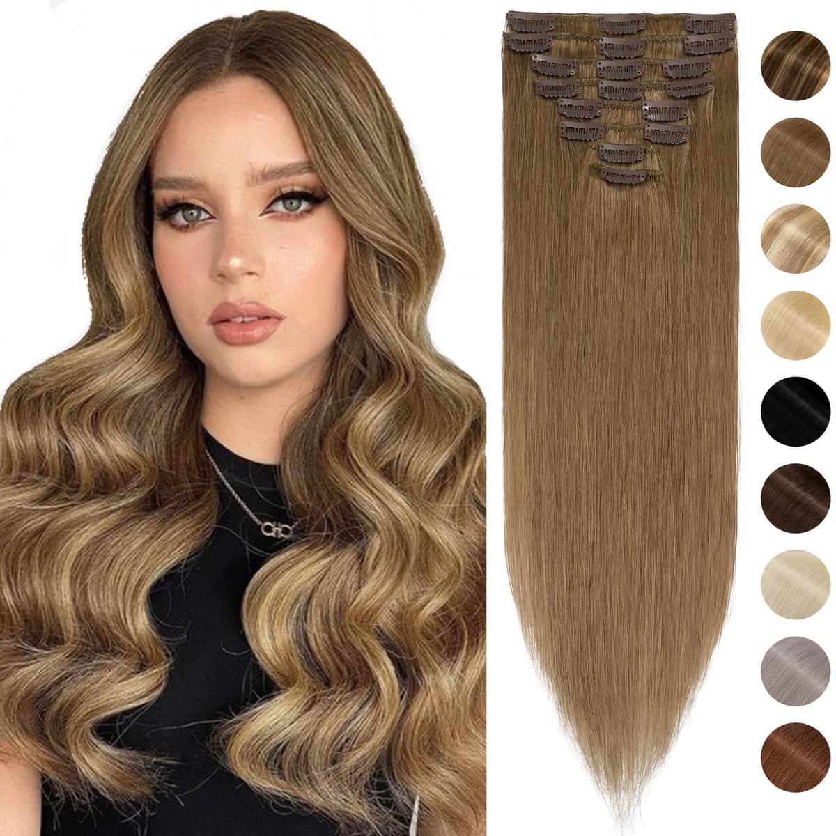 Silk-co 10inch Hair Extensions Clip in Hair Extension Human Hair #04 Medium Brown -Basic Thickness-Thin Weft- 8 Pieces Real Remy Straight Hair Extensions[50g] — view 83