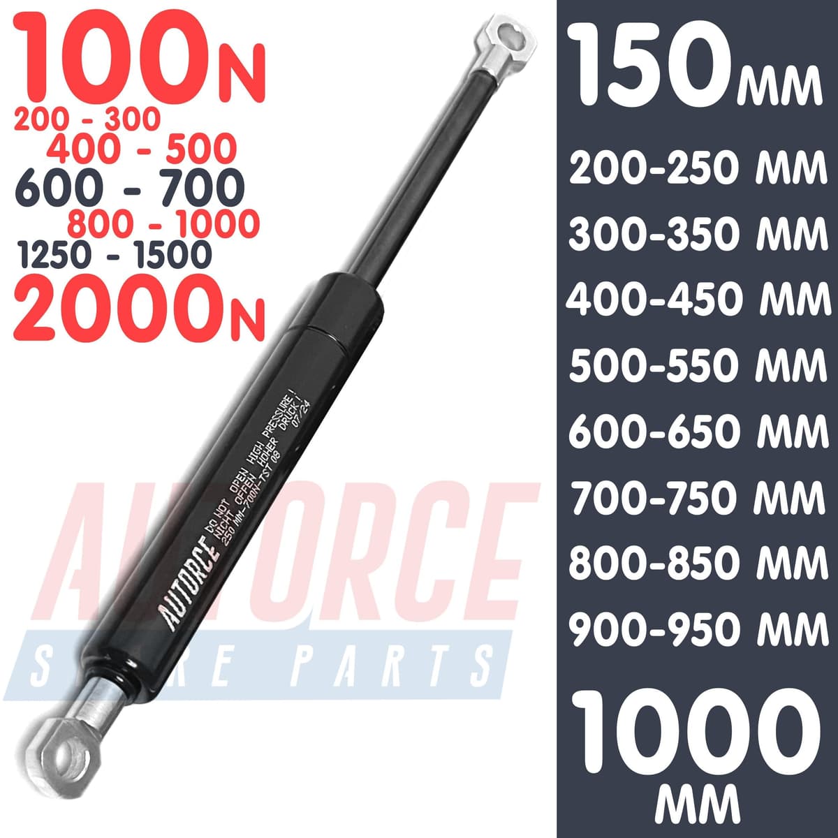 Universal Gas Struts Springs Heavy Duty Shock Absorber With EYELET Heads Force From 100N to 2000N, Open Length From 150MM to 1000MM AUTORCE Lift Support System (100 (N), 200MM) — view 5