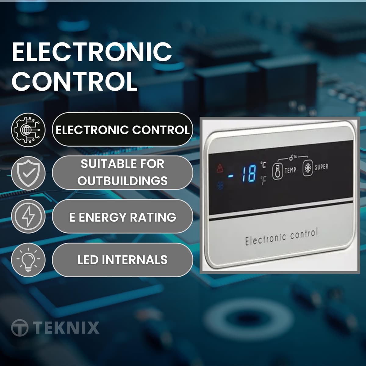 Teknix CH420 Freestanding Chest Freezer - 420L Capacity - Suitable for Garages, Outbuildings and Sheds - Refrigeration Mode - Temperature Control - 4 Star Freezer Rating - E Energy - White — view 4