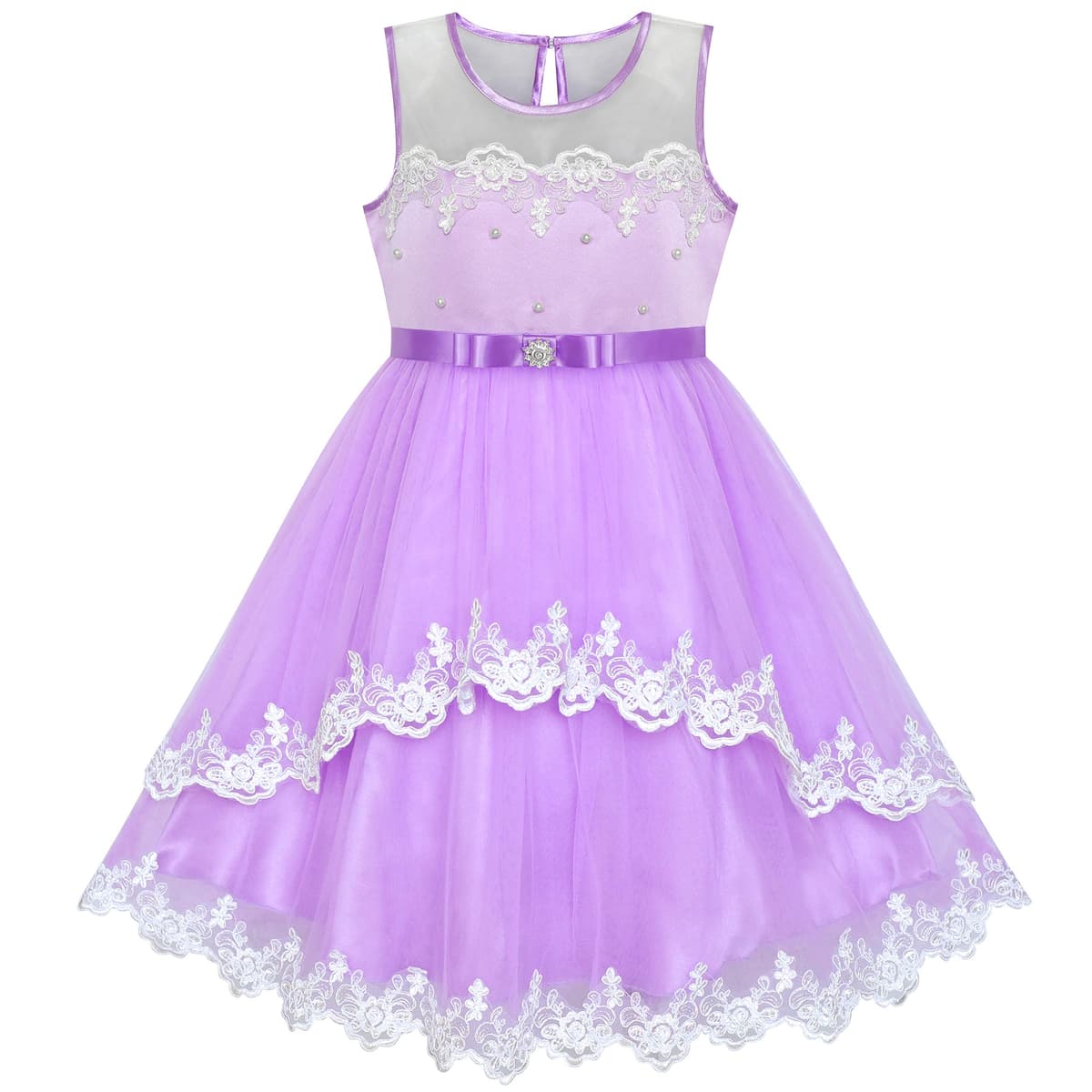 Sunny Fashion Flower Girls Dress Blue Belted Wedding Party Bridesmaid Size 4-12 — view 14