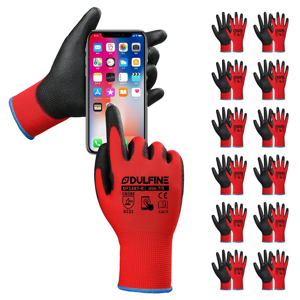 DULFINE Ultra-Thin PU Coated Work Gloves-12 Pairs,Excellent Grip,Nylon Shell Black Polyurethane Coated Safety Work Gloves, Knit Wrist Cuff,Ideal for Light Duty Work. (X-Small) — view 18