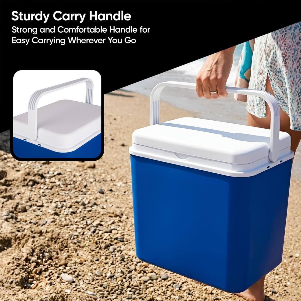 Cool Box Lightweight Portable Ice Cooler with Handle & Lid, Insulated Cooler Box for Camping, Picnic, Beach & Travel — view 4