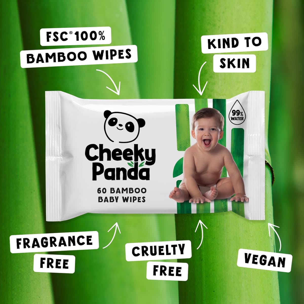 The Cheeky Panda Bamboo Biodegradable Baby Wipes | 99% Purified Water, Suitable for Sensitive Skin | Dermatologically Tested — view 6