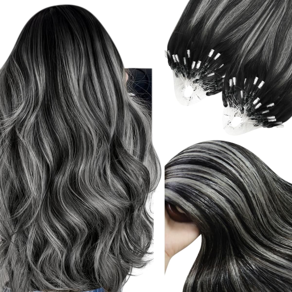 YoungSee Nano Hair Extensions Blonde 16inch Nano Beads Hair Extensions Warm Ash Blonde Highlight Bleach Blonde Nano Ring Hair Extension Highlight for School Soft Cold Fusion 50s 50g — view 27