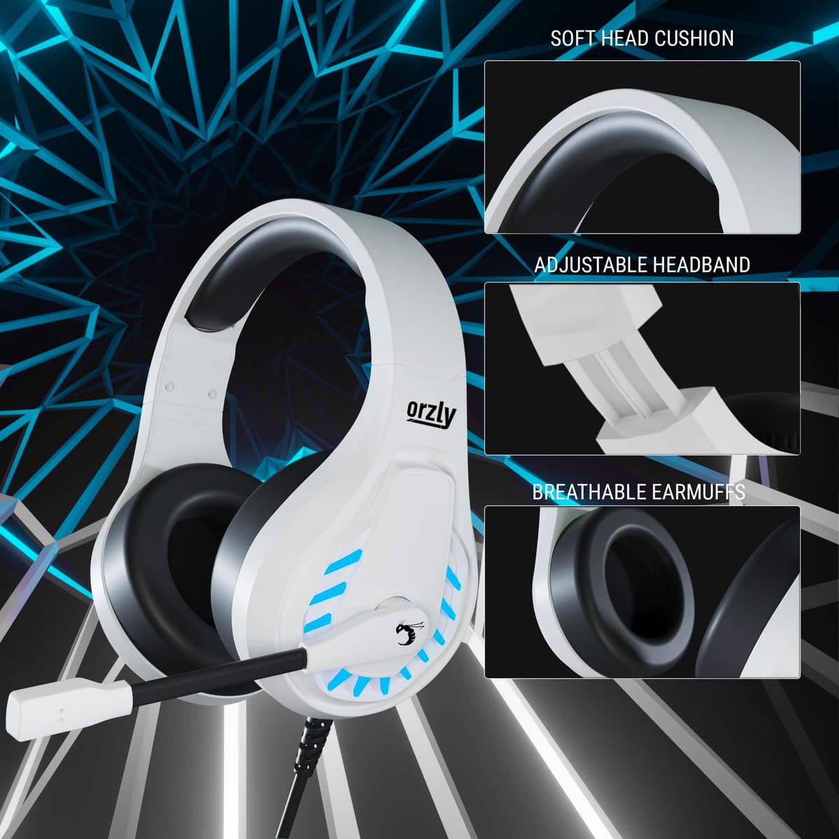 Orzly Gaming Headset for PC and Gaming Consoles compatible with PS5, PS4, XBOX SERIES X | S, XBOX ONE, Nintendo Switch & Steam Deck with noise cancelling mic - RXH-30 Siberia Edition — view 5