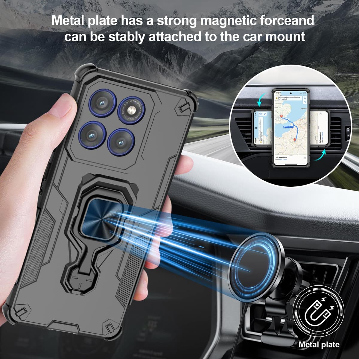 Funda para CMF Phone 2 Pro, Carcasa Antigolpes con Soporte anular metálico, Case Protectora de Grado Militar, Negro — view 410