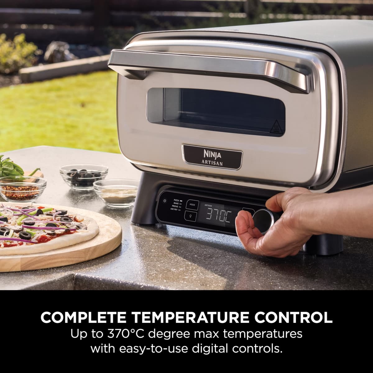 Ninja Artisan Electric Outdoor Pizza Oven & Air Fryer, 4 Functions: Pizza, Air Fry, Bake & Prove, 5 Pizza Settings, Includes 12-inch Pizza Stone, Pizza Peel, Baking Tray & Air Fry Basket, Grey MO201UK — view 2