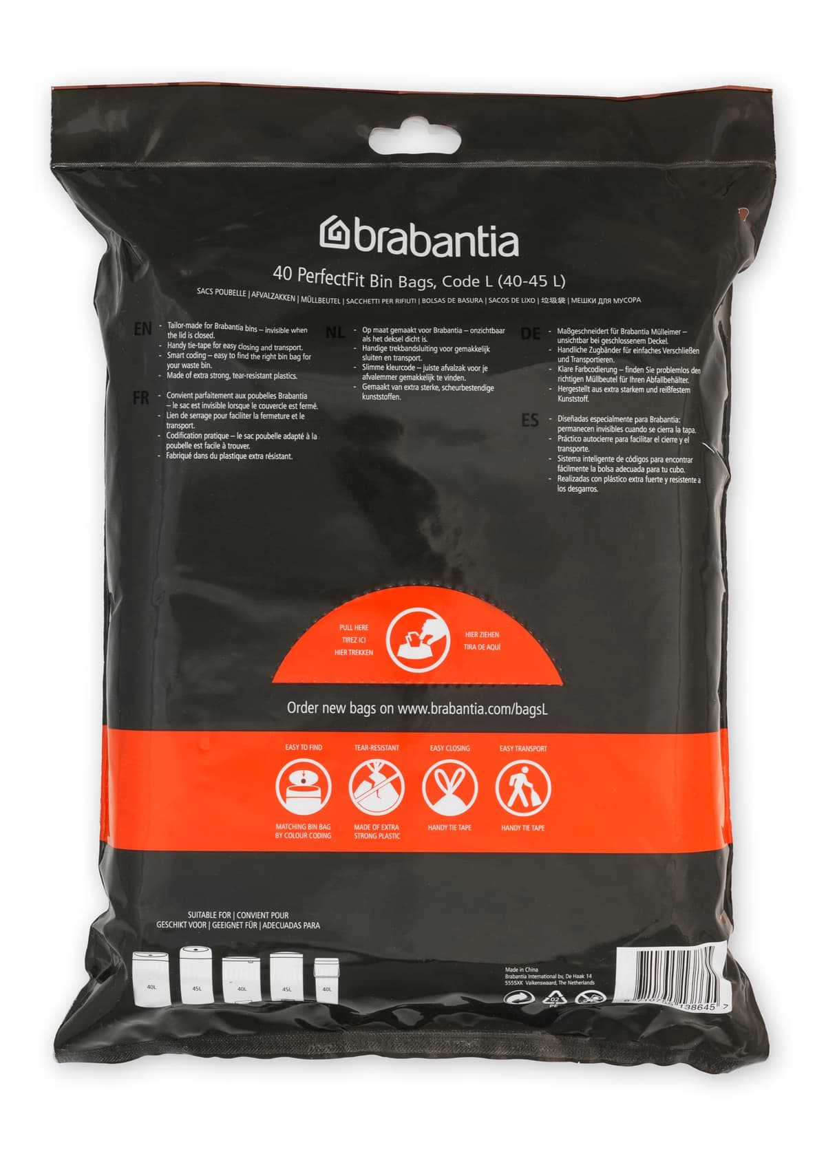 Brabantia Bolsas de Basura PerfectFit (Código L/40-45L) Extra Resistentes Bolsas con cinta de cierre (40 Bolsas) — view 2