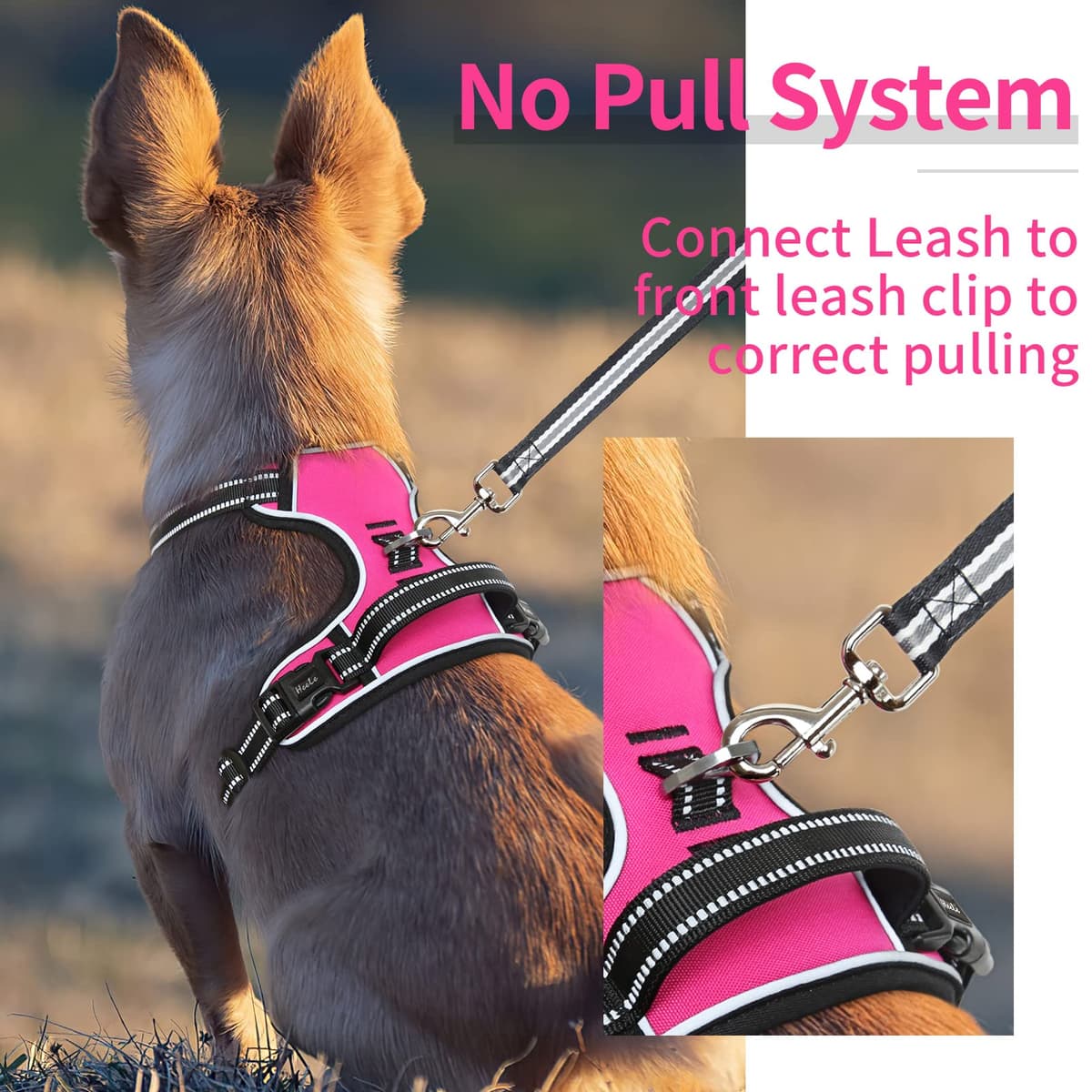 HEELE Dog Harness Medium No Pull Dog Vest Harness with Soft Handle Reflective Pet Harness for Outdoor Training Walking, Black, M — view 90