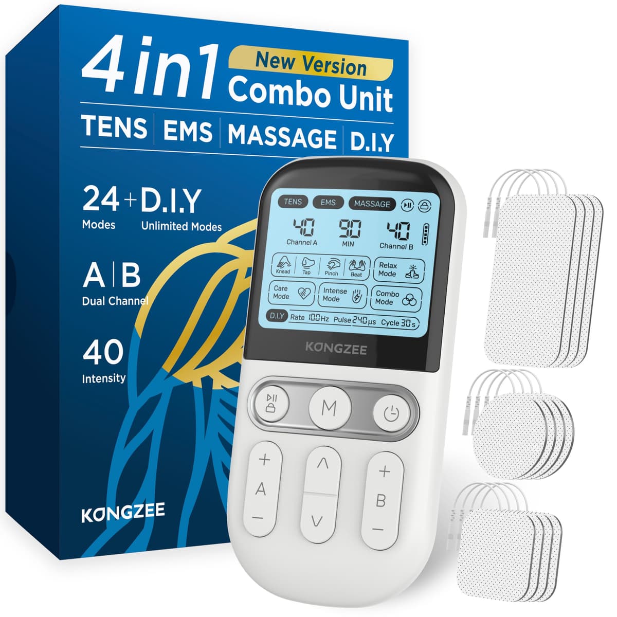 4 in 1 - D.I.Y & Tens Unit & EMS & Massage Muscle Stimulator, Dual Channel Therapy Machine for Pain Relief, FDA Cleared Rechargeable Electronic Pulse Massager,with 12pcs Electrode Pads — view 8