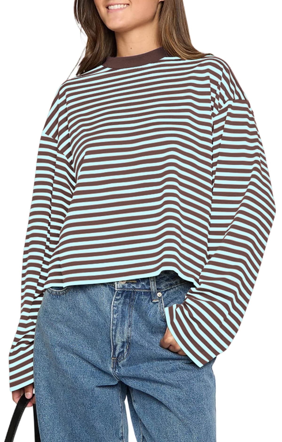 Sudadera Oversize de Mujer con Cuello Redondo a Rayas Manga Larga Estilo Y2K Ropa Informal para Salir