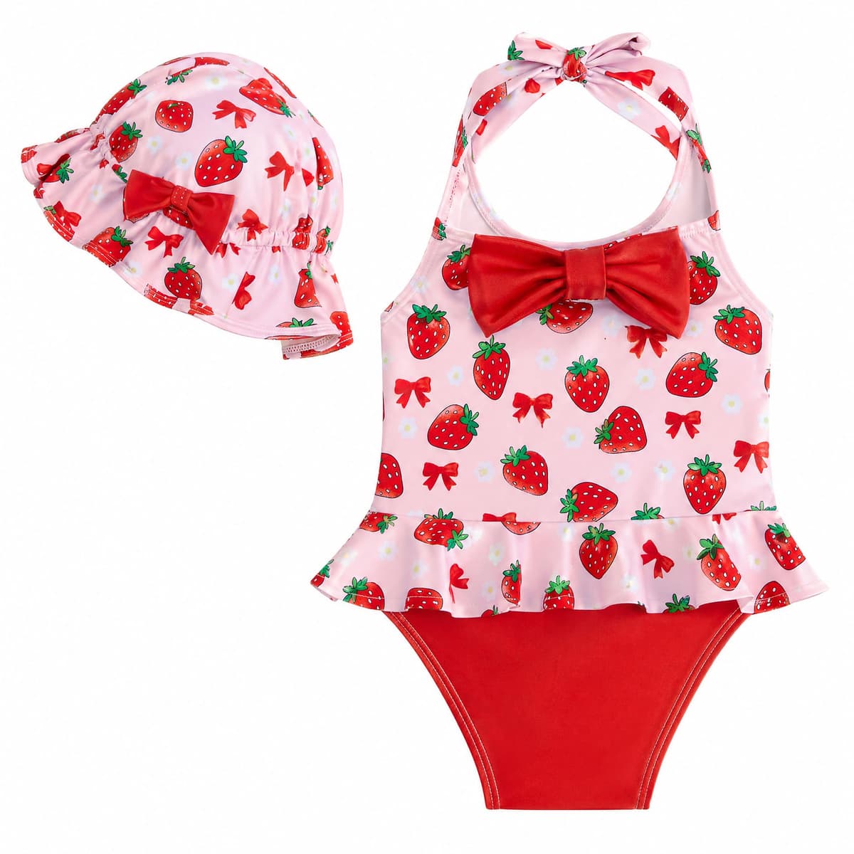 JiAmy Conjunto de natación para bebé recién nacida con bonito sombrero sin mangas de una pieza traje de baño de una pieza con lazo para verano, traje de baño de 0 a 24 meses