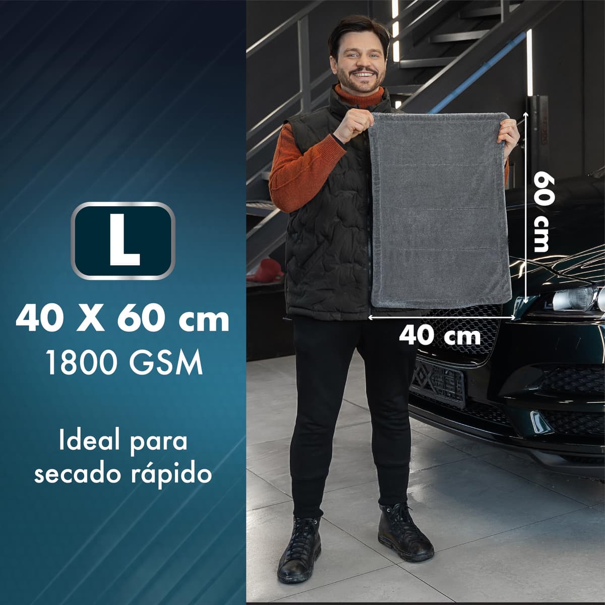 Paño de Secado para Coche L - 40x60 cm - 1800 g/m² Ultraabsorbente para Limpieza Coche & Detailing — view 3