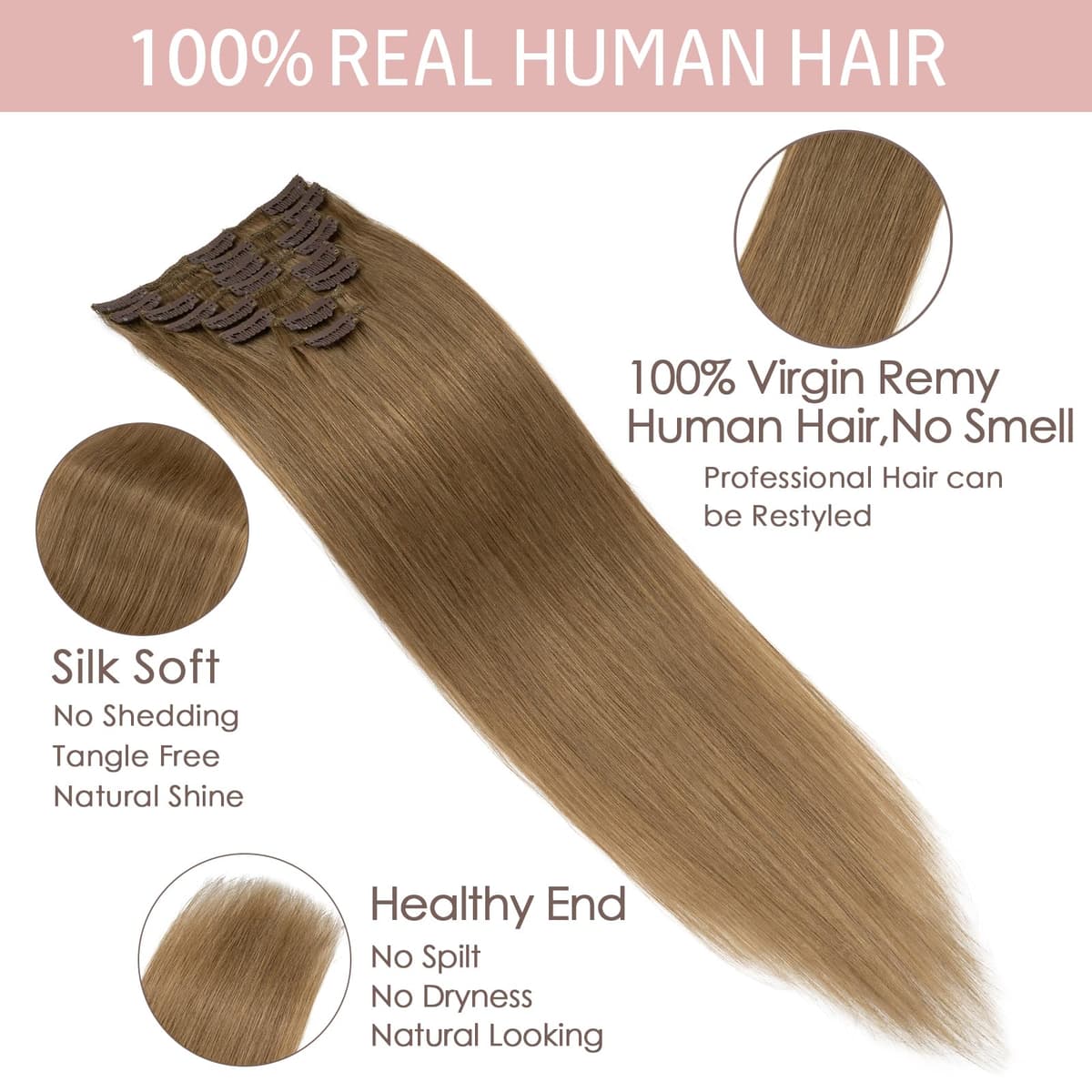 Silk-co 10inch Hair Extensions Clip in Hair Extension Human Hair #04 Medium Brown -Basic Thickness-Thin Weft- 8 Pieces Real Remy Straight Hair Extensions[50g] — view 86
