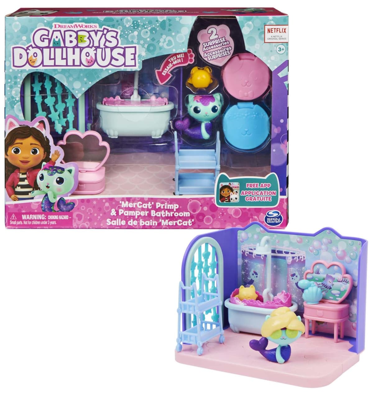 La Casas de Muñecas de Gabby - El Baño de Siregata de Gabby's Dollhouse con 1 Figura, 3 Accesorios, 2 Caja Sorpresa y 3 Muebles - Juguetes Niñas 3 años +