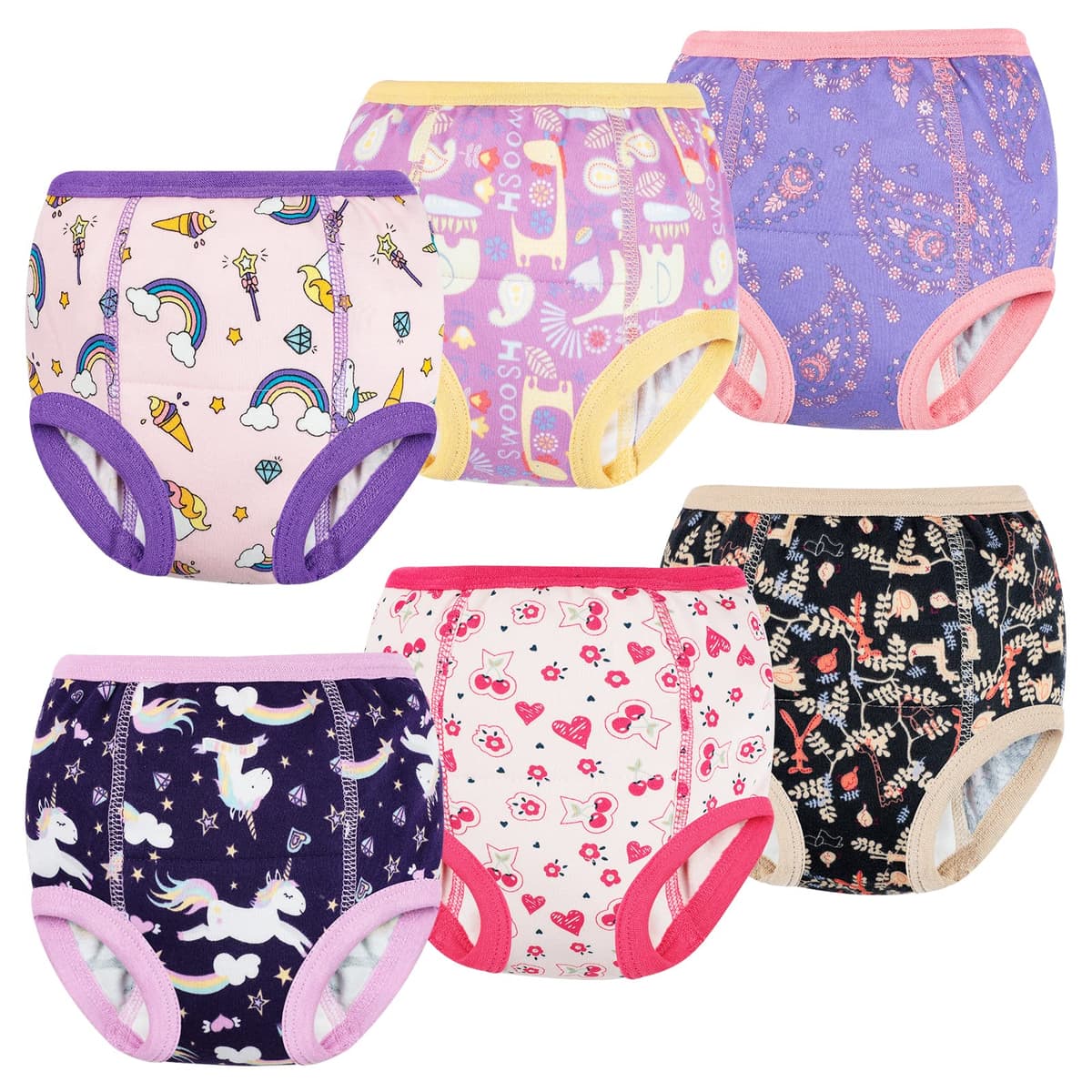 FLYISH DIRECT Potty Training Pants, 6 Packs of 100% Cotton Toilet Training Pants for Girls, Absorbent and Reusable Potty Underwear for Toddlers, 4 Years, Purple