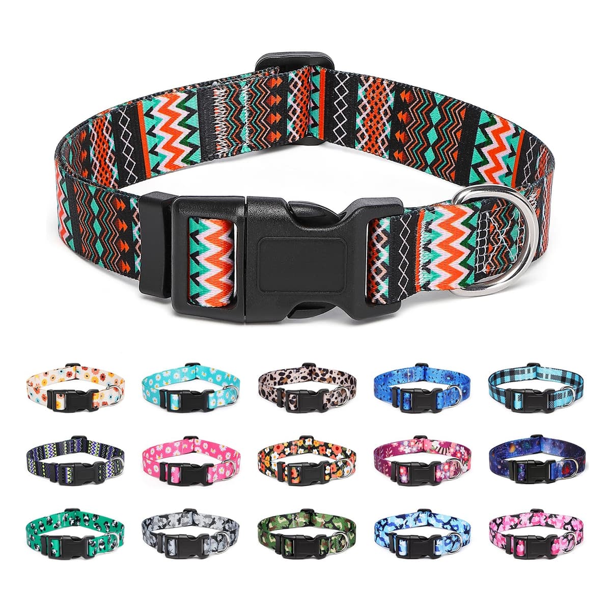 Adjustable Nylon Dog Collar with Patterns, Soft Comfy Pet Collar for Small Medium Large Dogs (S, Purple Plaid) — view 33