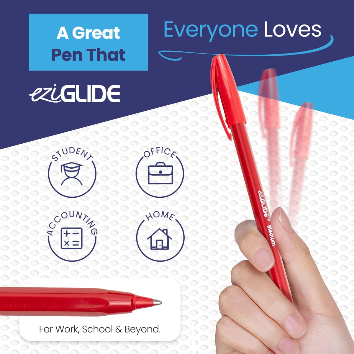 Eziglide Ballpoint Pens Black Ink 50-Pack – Black Biro Pens Multipack with Medium Point (1.0mm) for Effortless, Smooth Handwriting & Consistent Flow – Black Pens for School, Home, Office Supplies — view 5