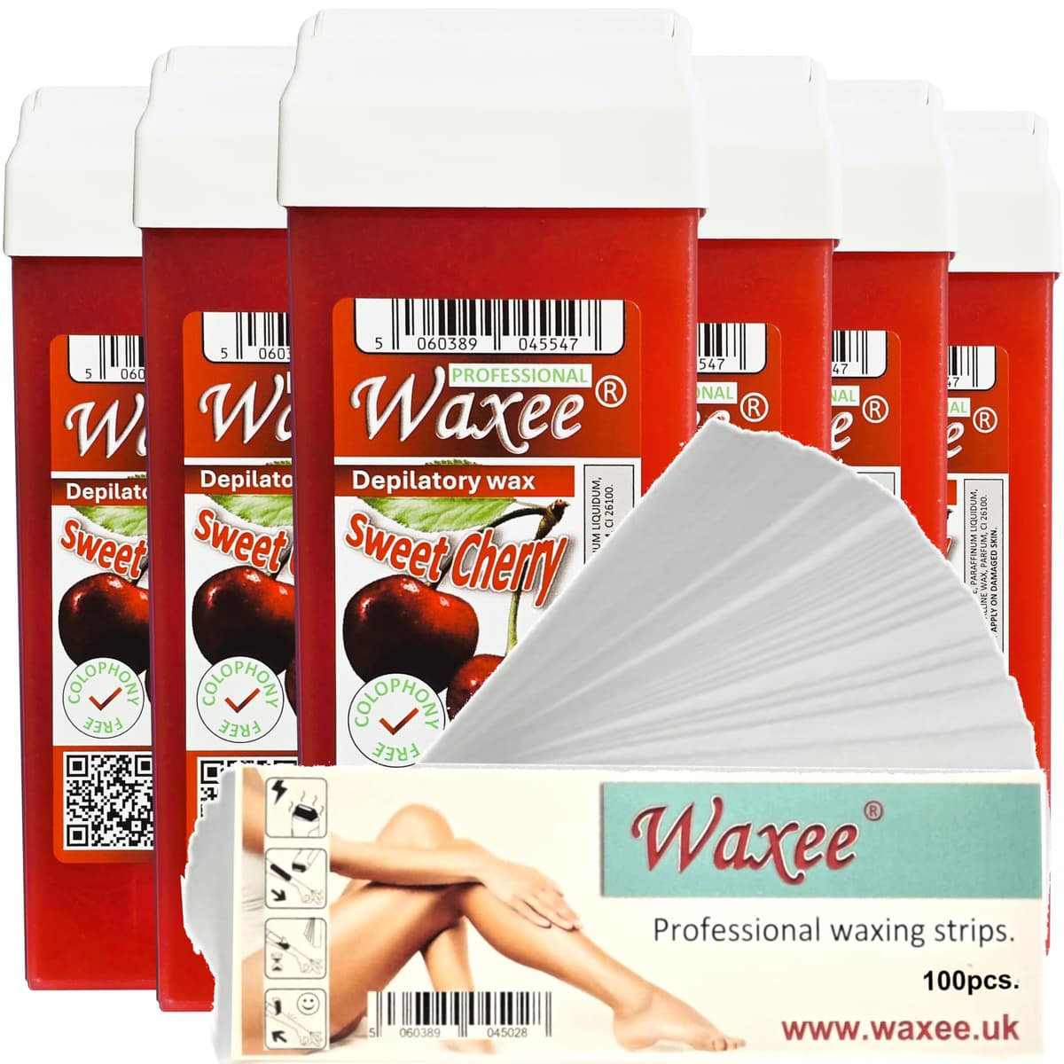 6x 100ml roll on wax, roller wax cartridge Aloe + 100 strips Body & Leg waxing, from UK Brand- Waxee — view 4