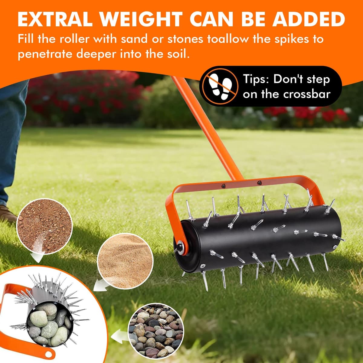 Lawn Aerator Roller, Manual Aerator, Manual Winder with 42 x 2" Nails and Splash Protection, Lawn Aerator, Scarifier Roller for Garden, Patio, Deck — view 6