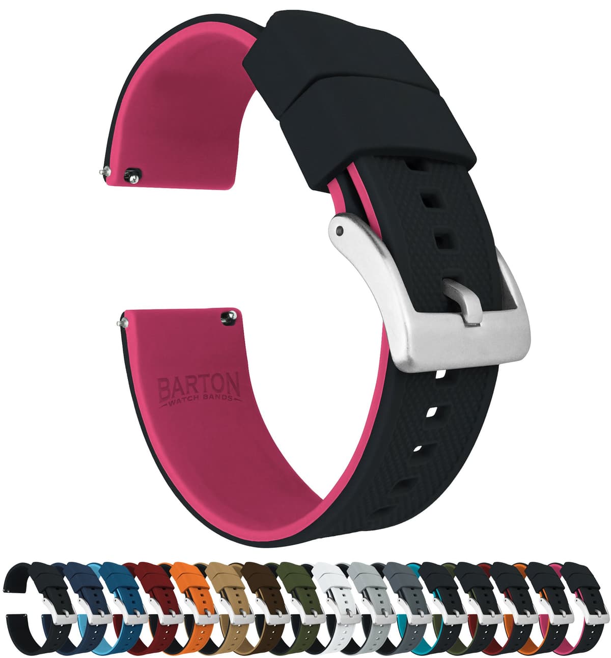 Barton Elite Silicone Watch Bands - Quick Release - Choose Color - 18mm, 19mm, 20mm, 21mm, 22mm, 23mm & 24mm Watch Straps (Stainless & Black Buckle Available) — view 23