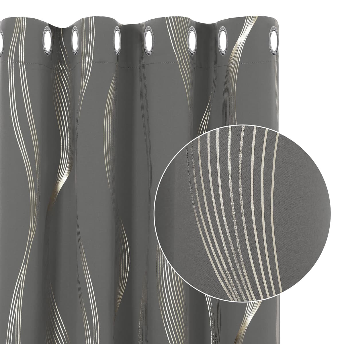 Deconovo Grey Blackout Curtains for Living Room 72 Drop Silver Wave Line Foil Printed Blackout Curtains Thermal Insulated Curtains Eyelet Curtains for Baby Nursery 46 x 72 Inch Light Grey Two Panels — view 14