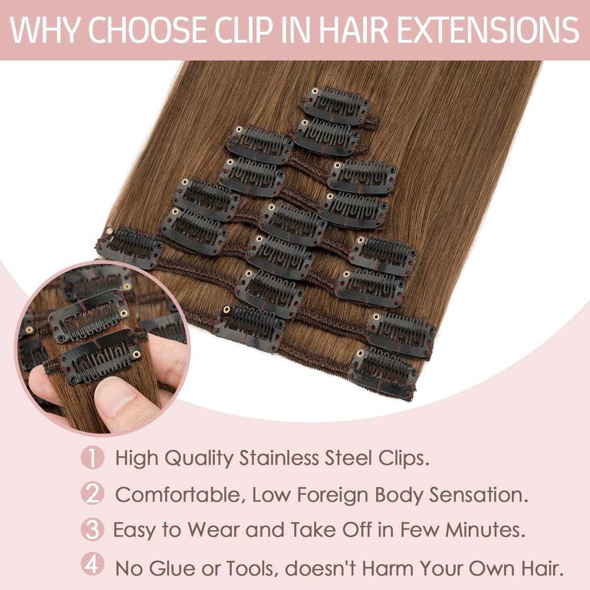 Silk-co 10inch Hair Extensions Clip in Hair Extension Human Hair #04 Medium Brown -Basic Thickness-Thin Weft- 8 Pieces Real Remy Straight Hair Extensions[50g] — view 131